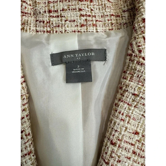 Ann Taylor Women's Coat Blazer Sz 2 Pink  White Tweed Fine Italian Fabric Work - Picture 5 of 7